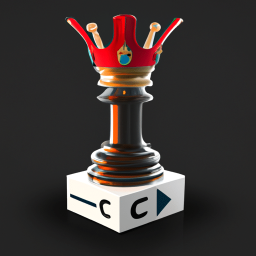 כלי שחמט מלך הניצב על פלטפורמה דיגיטלית עם סמל כתר המייצג תוכן